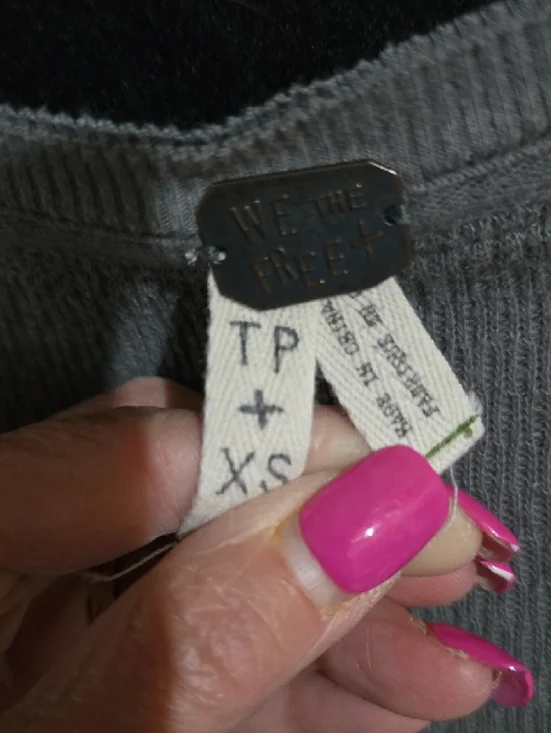 We The Free Gray Long-Sleeve Henley with Multicolor Braided Trim - Picture 2 of 3